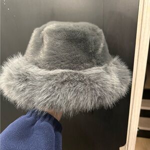 Gray Faux Fur Bucket Hat